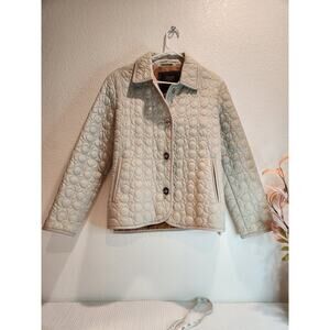 Coach Quilted Leather Trim Jacket XS Beige Turnlock button Women Outerwear ptp18